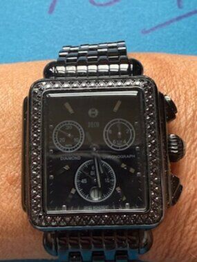 Michele Deco Noir Black on Black Diamonds Women’s Watch Chronograph